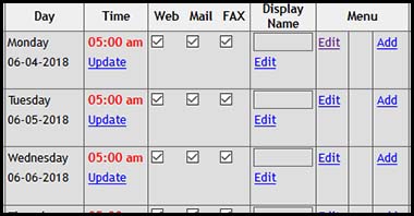 daily psecials faxing calendar system